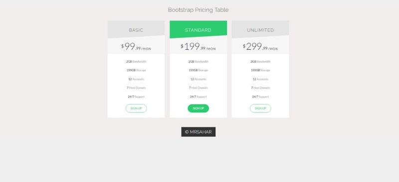 bootstrap pricing table